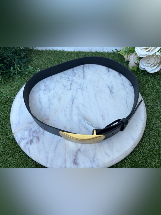 MADEWELL Black Leather Belt with Gold Buckle Size M Medium New without tags $70 main image 6